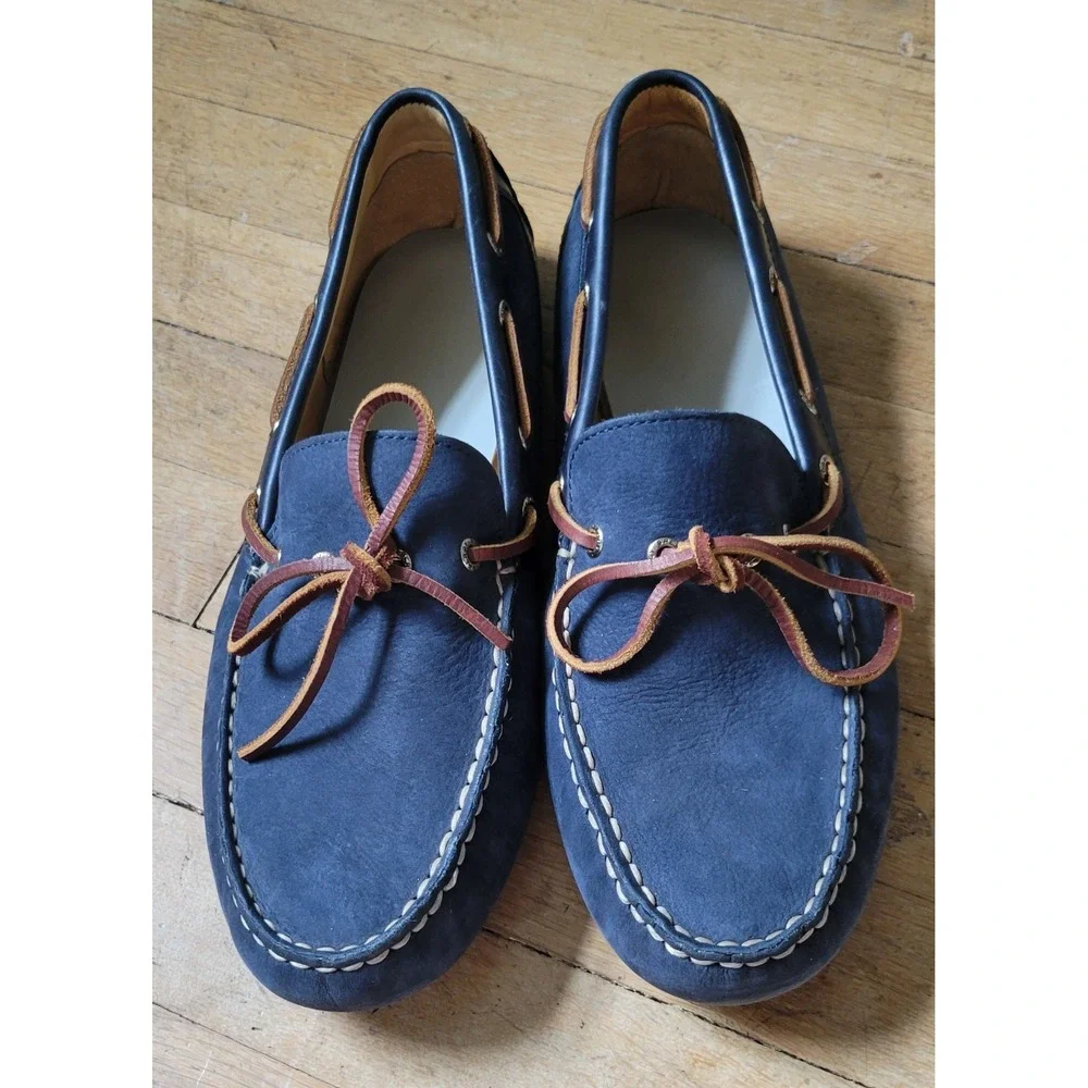 Sperry Men's 11.5 M Navy Leather Boat Shoes Brown Laces STS21644 Driving Loafers